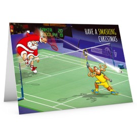 STREET SANTA - Badminton Christmas Card - Large A5 Card Size - Funny Humour - Made in the UK - Have a SMASHING Christmas - For Team Mates