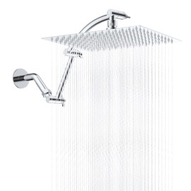 Hibbent All Metal cUPC Certified Rain Shower Head, 12'' High Pressure Rainfall Showerhead with 16" Shower Head Extension Arm, Solid Brass Adjustable Shower Arm Extender, fixed Showerheads, Chrome