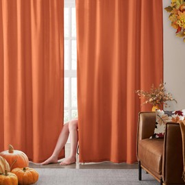 HOMEIDEAS Fall Burnt Orange Privacy Sheer Curtains Non-See-Through 108 Inches Long 2 Panels Set Light Filtering Curtains for Living Room Bedroom Drapes,W52xL108