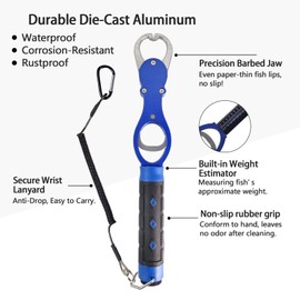 Eupheng 11.4'' Heavy-Duty Fish Gripper with Scale Rustproof Aluminum Body, Non-Slip Silicone Handle, Built-in Weight Estimator & Wrist Lanyard