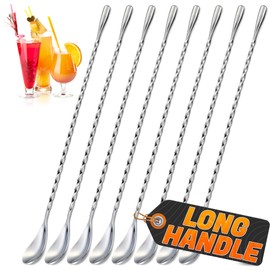 8 Pcs Bar Spoon Cocktail Mixing Spoon – 12'' Stainless Steel Cocktail Stirrers for Drinks, Polished Surface, Easy to Clean – Useful Bar Spoons for Professional and Home | Caviar Spoons