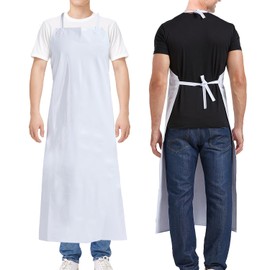 Molaxhome Waterproof Vinyl Apron Chef Apron for Men for Kitchen Cooking DishWashing Cleaning Gardening Grooming Butcher white120cm
