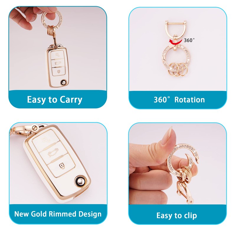 Koaudb Car Key Fob Cover with Keychain for VW, 3