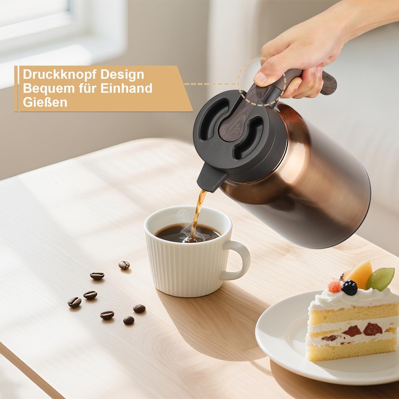 2L (70 oz) Stainless Steel Coffee Pot with Vacuum Insulation