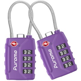 Puroma 2 Pack TSA Approved Luggage Locks, 4 Digit Combination Travel Locks Resettable Code Lock with Zinc Alloy Body for Suitcase, Toolbox, Backpack, Bag, Gym Locker (Purple)