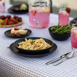 Grow Forward Premium Wheat Straw Pasta Bowls - 30oz Unbreakable Wide & Shallow Dinner Plate Bowls Set of 6 - Microwave Safe Reusable Plastic Pasta Bowls for Kids, Adults, Salad, Camping, RV - Midnight