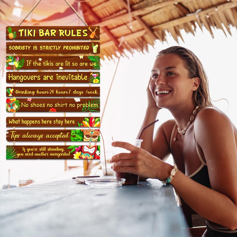 Tiki bar decorations Funny Tiki Bar Rules Sign Tiki Bar