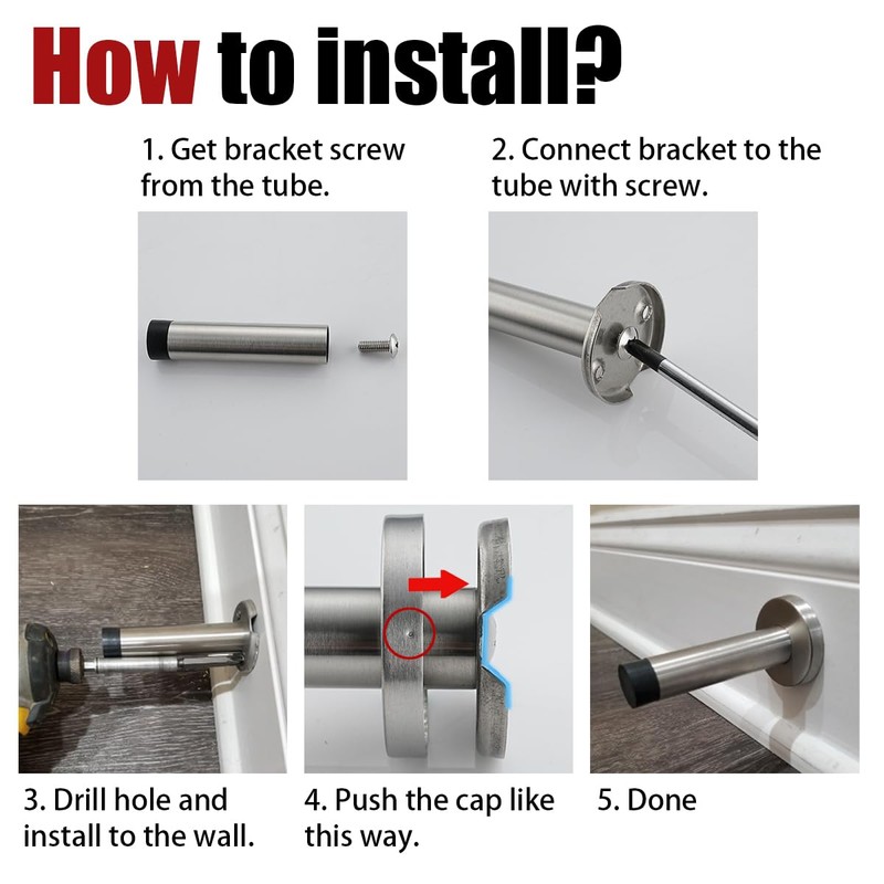 JQK Door Stopper, 304 Stainless Steel Thicken 1mm Sound Dampening