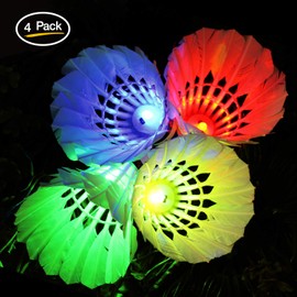 Novelty Place Led Badminton Shuttlecock Set Lighting Birdies Glow in The Dark for Yard Games, Indoor/Outdoor Sports Toys (4 Pack)