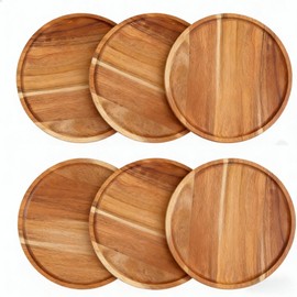 YALONG 6 Pack Acacia Wood Round Serving Boards, 12 Inch Charcuterie Boards for Cheese, Appetizers, Dessert, Steak, Sandwich, Salad, Coffee Table and Home Decor