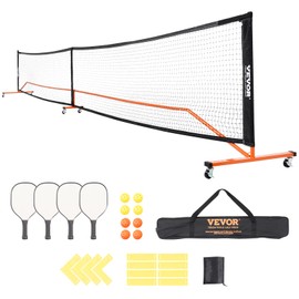 VEVOR Pickleball Net Set with Wheels, 22FT Regulation Size Portable Pickleball System with Bags, Balls, Paddles, and Court Lines, Weather Resistant Metal Frame & PE Net, for Outdoor Backyard Driveway