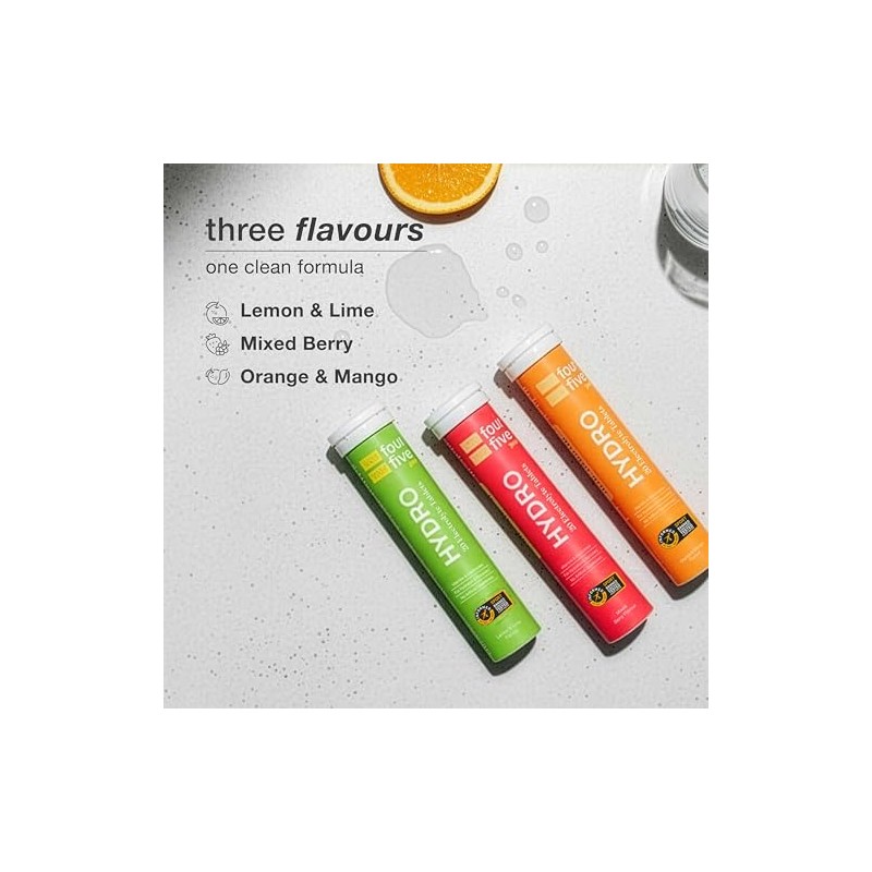fourfive Hydration Tablets (Lemon&Lime) Low Calorie Vitamin Electrolytes, Vegan, Magnesium