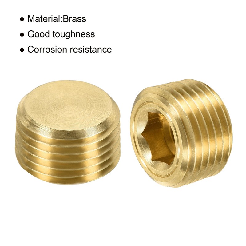 sourcing map Brass Pipe Plug 3/8 NPT Male Thread Hex