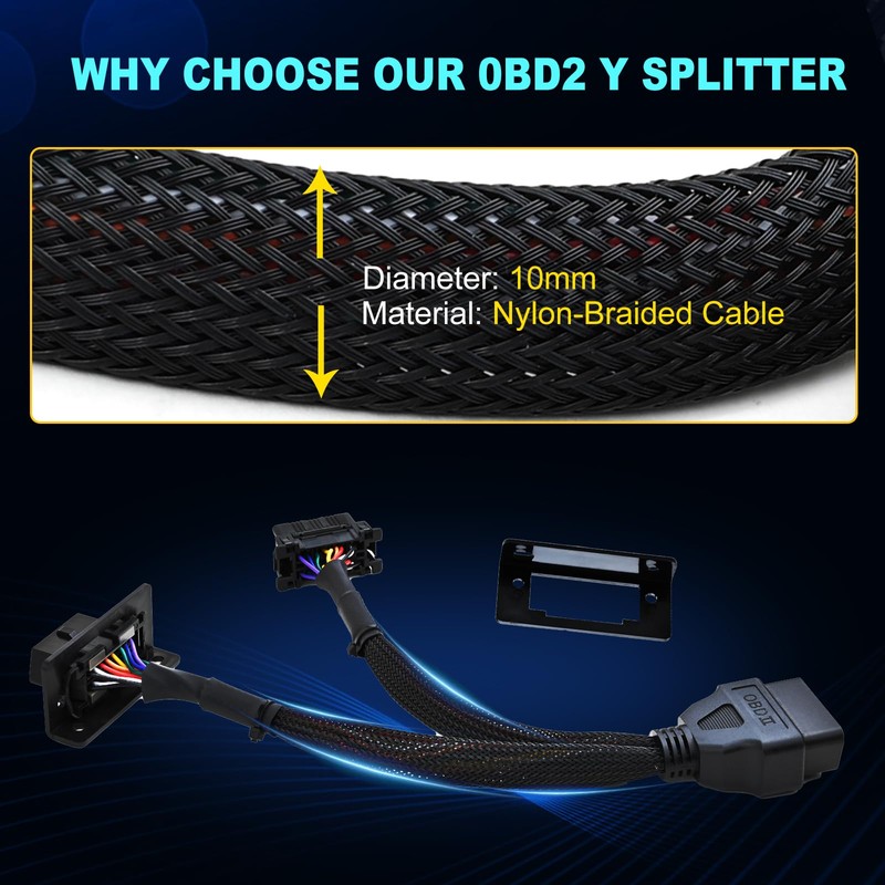 iKKEGOL Underdash OBD2 Splitter Y Cable, 1 Male to 2