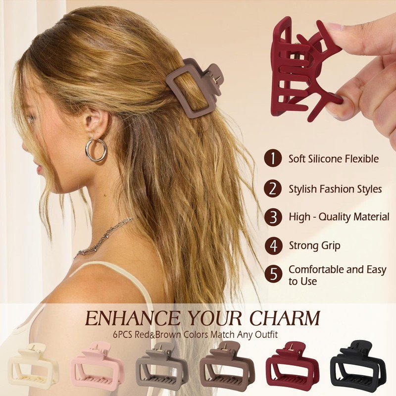 6PCS Small Soft Hair Clips for Women, 2.36 Inch Non-slip