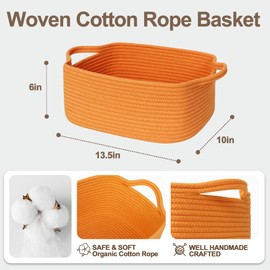 WILLITAT Cute Orange Woven Basket, Empty Gift Basket for Christmas, Thanksgiving, Easter, Birthday, Cotton Rope Storage Bin with Handle for Gift, Dog Toy Box, Baby Nursery Organizer, Orange Room Decor