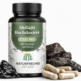 NATURFREUND Shilajit Original Himalaya Capsules Mumijo High Dose with 1200 mg per Daily Dose - 130 Capsules Vegan without Additives Directly from the Himalayas - Laboratory Tested and Certified in Germany