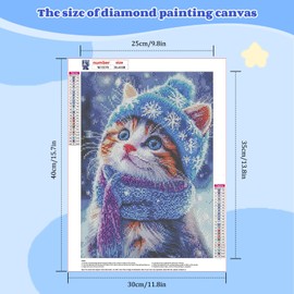 NEWENMO Cartoon Winterkatze Diamond Painting Bilder,5D Süßes Kätzchen Diamant Painting Bastelset für Erwachsene,DIY Diamant Malerei Set Erwachsene,für AnfäNger Hausgeschenk Familie Geschenk-30x40cm