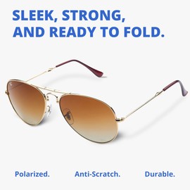 Foldies Aviator Folding Sunglasses Polarized, UV400, UVA, UVB Protection for Men Women, Folding Sunglasses Leather Case
