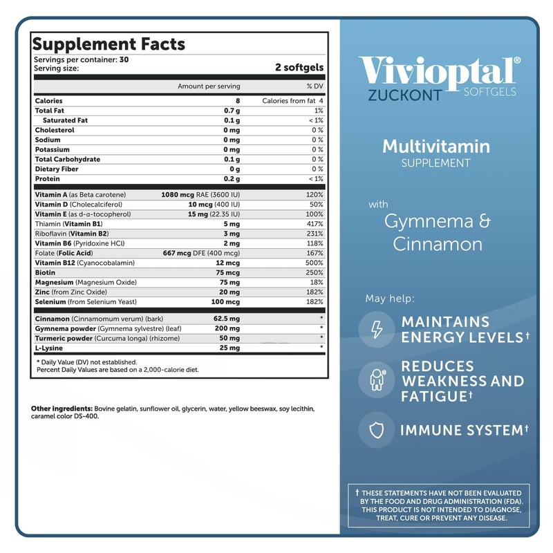 Vivioptal with Gymnema and Cinnamon, Multivitamin Supplement, 60 Softgels