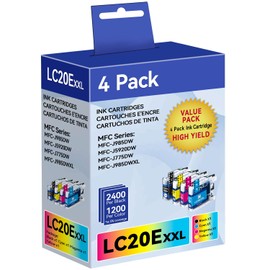 LC20E XXL MFC-J985DW Super-High-Yield Compatible for Brother LC20E Ink Cartridges, for Brother MFC-J5920DW MFC-J775DW MFC-J985DW Printer (4 Pack - 1 Black, 1 Cyan, 1 Magenta, 1 Yellow)