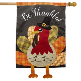 Colorful Turkey Thanksgiving Applique House Flag Be Thankful Embroidered 28"x40"