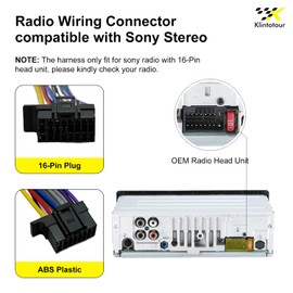 Radio Wiring Harness Connector Compatible with Sony 16-Pin Stereos, Aftermarket Power and Speaker Wire Plug for CDX DSX/DXS MEX WX Series, Fits CDXGT57UPW DSXM80 DXSM5511BT MEXN4300BT WX920BT