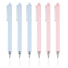 Extra Fine Point Pen 6 Pack Cute Gel Ink Pens | Retractable Pretty Premium Ballpoint Journaling Pen 0.5mm Black Ink Pens for Women Girls Teachers Office School Art Supplies(Pink-Blue)
