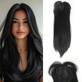 onemily Hair Toppers for Women Clip In Hair Topper With Bangs 360° 3D Cover Clip in Bangs 20Inch Long Straight Synthetic Wiglets Hairpieces For Thinning Hair (Black)