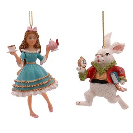 itsisa Alice & White Rabbit Fairy Tale Tree Decorations (Set of 2) - Christmas Decoration, Christmas Tree Bauble