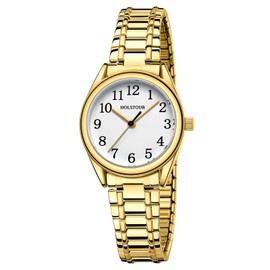 HOLSTOUR Small Gold Watches for Women Pointer Ladies Watches,Gold Expandable Stainless Steel Strap,White Dial Water Resistant (6.80in-7.70in).