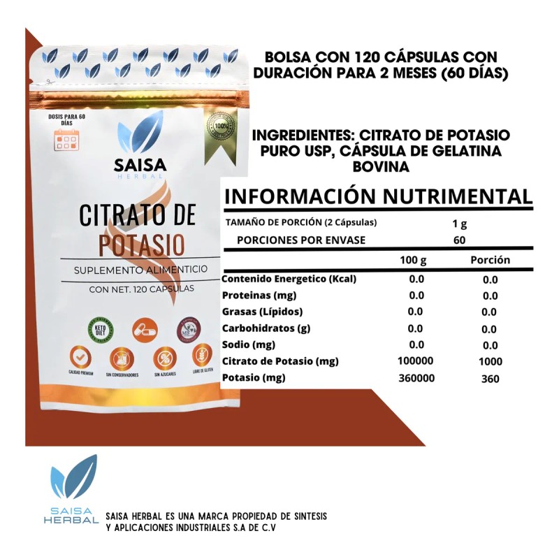 Citrato De Magnesio Y Citrato De Potasio 120 Cáps C/u