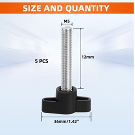 MewuDecor M5 x 12mm Z Type Handle Thumb Screws Plastic Head Mechanical Handle Bolts T-Shaped Wing Adjustable Knobs Carbon Steel, 5 PCS