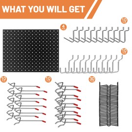 Ultrawall Metal Peg Board Panels with Hooks, Pegboard Wall Tool Organizer for Garage, 74pcs Peg Board with Accessories, 16"X12"