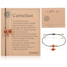 XKUZRWE Natural Crystal Chakra Bracelet for Women Couple Bracelets Birthday Gifts Valentine's Gifts Girl Yoga Healing Gemstone Adjustable Bracelets with Message Card (Carnelian)