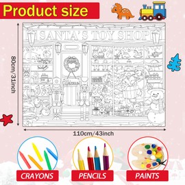 Christmas Coloring Poster for Kids 31 x 43 Inch Giant Xmas Holiday Huge Coloring Tablecloth Santa's Toy Shop DIY Drawing Crafts Gift Coloring Activities Poster for Classroom Home Party Favor Supplies