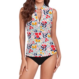 WOWENY Women's Swimming Shirt Sleeveless Tankini Women's Swimming Shirt Rash Guard Sun Protection Swimsuits Swimwear Surf Shirt Beach Swimming Vest, Pa