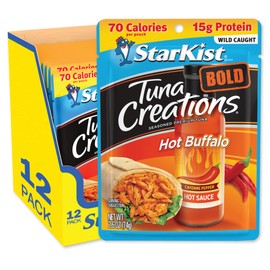 StarKist Tuna Creations BOLD Hot Buffalo, 2.6 oz Pouch (12 Pack) Ready to Eat Wild Caught Tuna, 15g Protein, 70 Calories Per Serving, Gluten Free, Soy Free, Kosher, Perfect for Keto Meals and Snacks