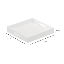 BEYLANG Glossy White Sturdy Acrylic Serving Tray with Handles-12x12 Inch-Serving Coffee,Appetizer,Breakfast,Butler-Kitchen Countertop Tray-Makeup Drawer Organizer-Vanity Table,Ottoman Tray-Decorative