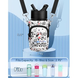 Miss Adola Water Bottle Carrier with Strap - Cute Cartoon Insulated Kids Water Bottle Holder for Boys Girls Cow Neoprene Bottle Bag for 10/12/14/16/18Oz Stainless Glass Bottles Sleeve