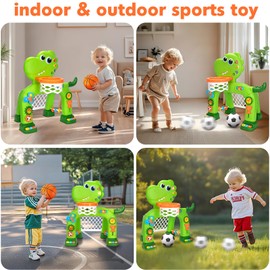 Toddler Basketball Hoop & Soccer Goal, Baby Toys for 1 2 3 Year Old Boys Girls, Kids Sports Toy with Light Sound Music, Dinosaur Toys for 12-16-18 Months, Christmas Birthday Gifts for Ages 1-3