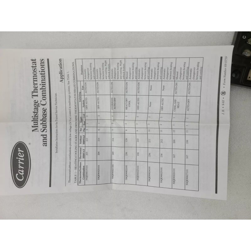 Carrier Thermostat 50QE90019101 H/C Heat Pump System Control 1H/2C