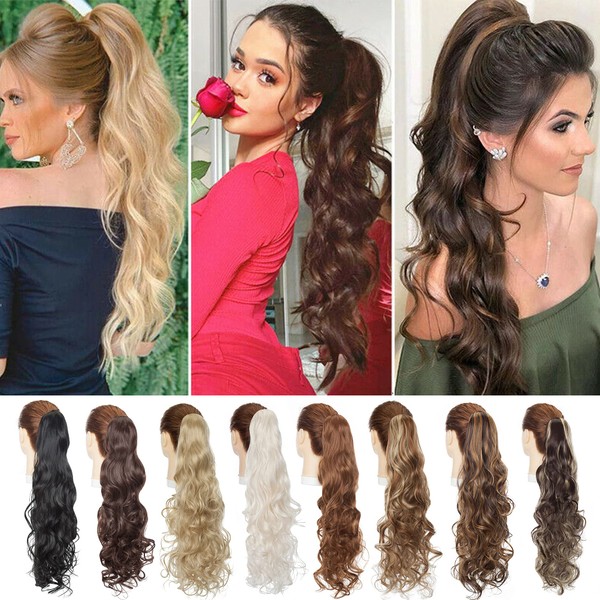 Ponytail Extension Ponytail Hair Extension Claw Clip in Braid Hair Piece Hair Like Real Hair Long Wavy 60 cm Ash Blonde
