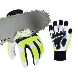 Vgo... GA9767CS Chainsaw Gloves, 12-Layer Chainsaw Protection, Safety Goatskin Leather Work Gloves, Mechanic's Gloves, 1 Pair