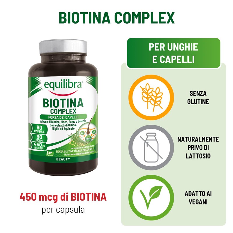 Equilibra Biotina Altodosata 450 mcg, per Capelli e Unghie, con