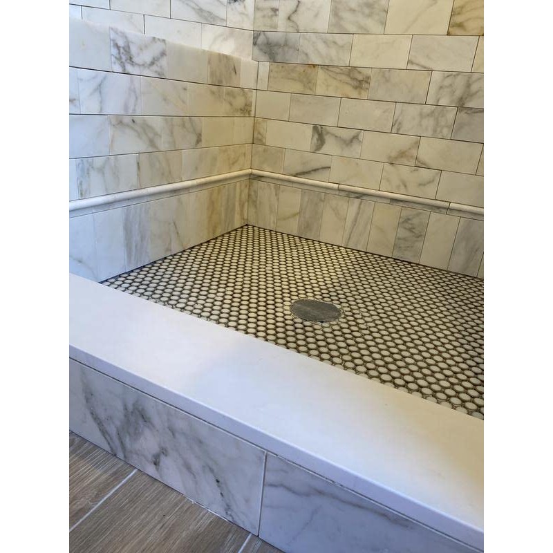 Tenedos Custom Solid White Threshold Shower Curb Engineered Marble Tile