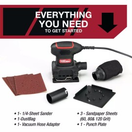Hyper Tough 2 Amp Corded 1/4 Sheet Palm Sander with Dust Bag (60, 80 & 120 Grit)