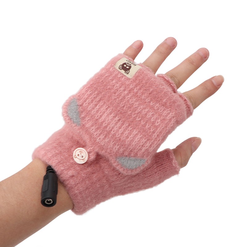 USB Heated Gloves Mitten Men Women Winter Knitted Fingerless Hand