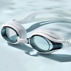 Vyloky - Optical swimming goggles with dioptres, one-piece swimming goggles. With earplugs. Degree number -1.5 to -8.0. Anti-fog and UV protection. Interchangeable nose pads. Case included. (white -7