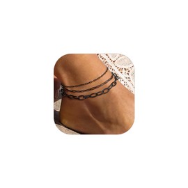 PROSTEEL Black Layered Anklets For Women Waterproof Plus Size Anklet Sets Beach Bracelet Foot Jewelry Ankle Bracelets